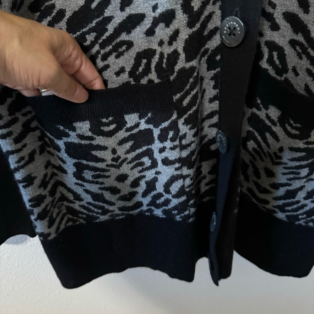 Equipment Femme Fenwick Leopard-Print Cardigan Wool Cashmere Black Gray Long -XL - Picture 7 of 11